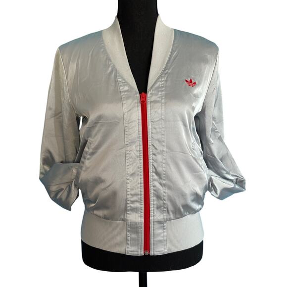 NOS Adidas Sample "GONZ" Skater Bomber Style Jacket Silver Satin Red Lining 36 - Picture 1 of 14